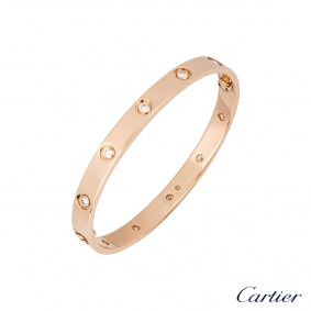 Cartier Rose Gold Full Diamond Love Bracelet Size 17 B6040617